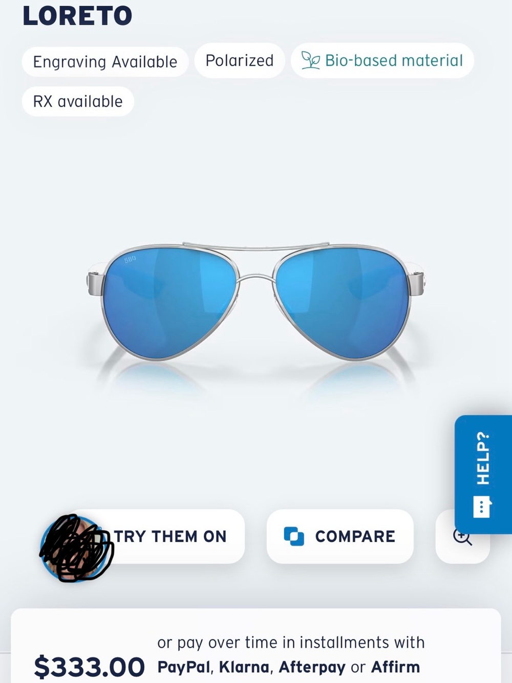 Costa Aviator Sunglasses with Blue Lenses - Picture 2 of 10
